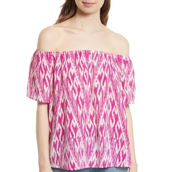 Joie Amesti B Off-The-Shoulder Ikat Silk Top, Freesia/Porcelain - Picture 1 of 3